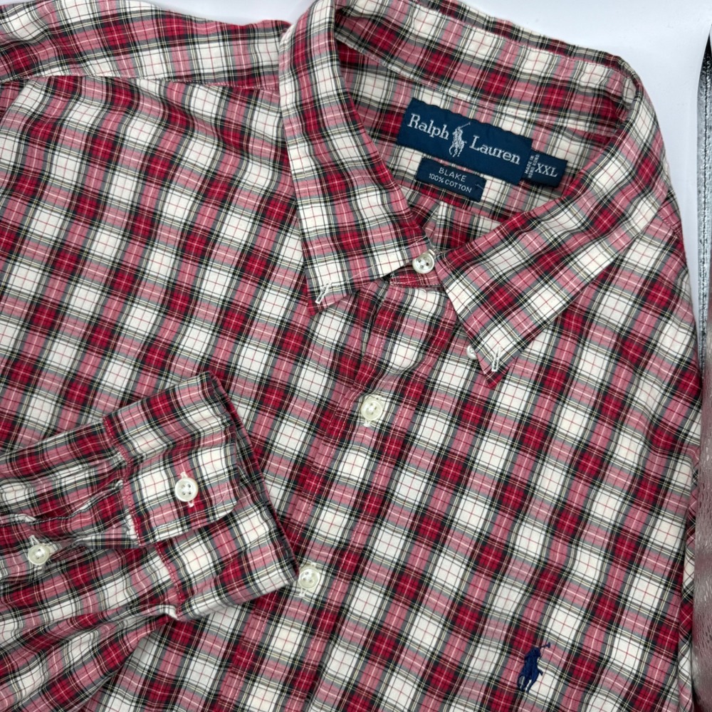 Ralph‎ Lauren Men Red Plaid Button Down Shirt Long Sleeve Cotton Blake Fit XXL